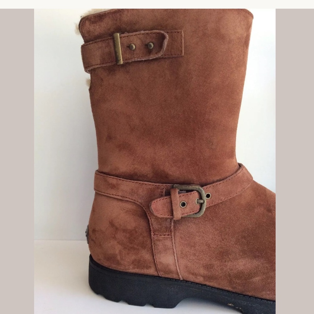 UGG Grandle 11 Brown Suede Moto Engineer Boot Eng - Picture 6 of 8